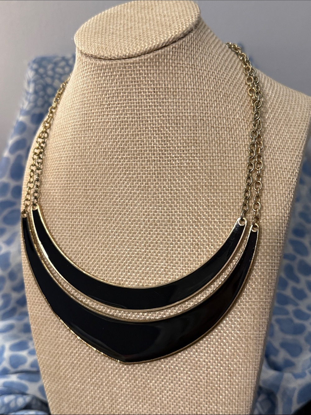 Black Enamel Crescent Layered Necklace with Gold Accents - Picture 5 of 5